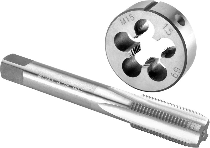 Burkit M15 X 1.5 Tap and Die Set, M15 x 1.5 Machine Thread Tap and Round Die Right Hand - Image 1